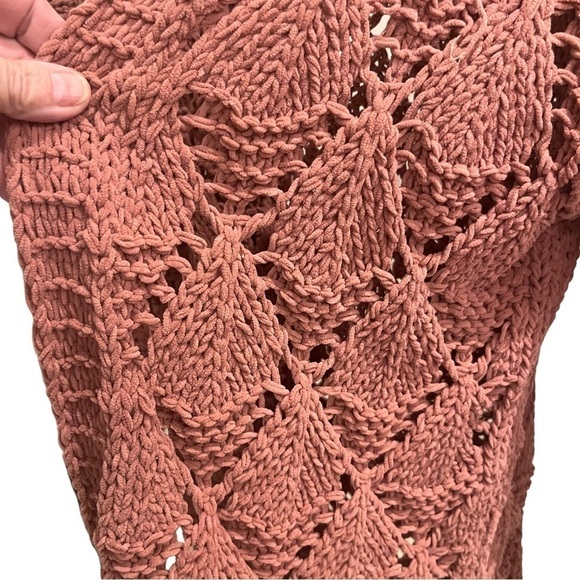 Umgee Mauve Pink Chunky Chenille Diamond Knit Open Front Cardigan Sz M - Picture 5 of 8